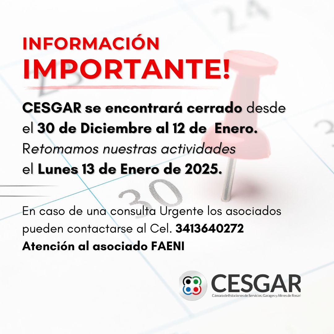 INFORMACION IMPORTANTE | CIERRE CESGAR